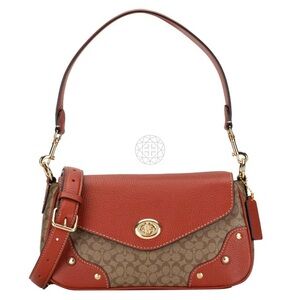 Coach Brown and Tan Shoulder Bag with Monogram Design